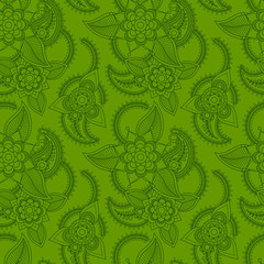 Green color line art style pattern design. Vector illustration