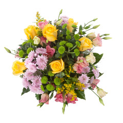 Chrysanthemum, rose and lisianthus flowers bouquet