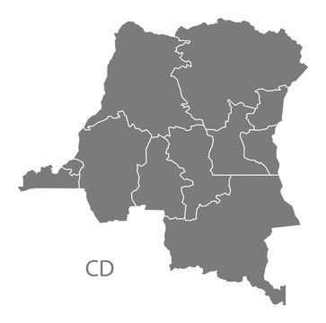 Congo Democratic Republic provinces Map grey