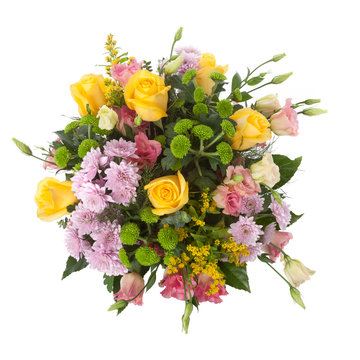 Chrysanthemum, rose and lisianthus flowers bouquet