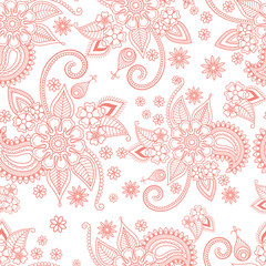 Pink floral ornate pattern on white background. Vector illustration