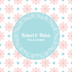 Wedding card template with floral frame. Vector illustration