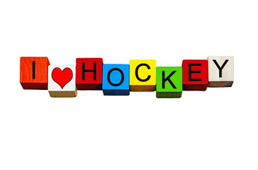 Hockey sign for sports players and fans, isolated on white.
