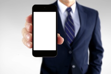 Man showing information on a smartphone