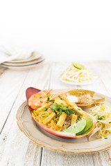 Asian Rice Noodle with Shrimp on a Banana Blossom Patel, PAD THAI