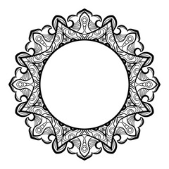 round frame with hand drawn watercolor doodles. blue tribal ethnic background with space for text