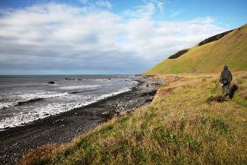Hiker on the Lost Coast, California, USA