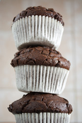 Stacked tower from hommade chocolate cupcakes