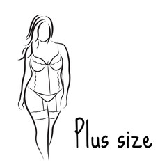 Girl silhouette sketch plus size model. Curvy woman symbol. Vector illustration