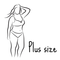 Girl silhouette sketch plus size model. Curvy woman symbol. Vector illustration