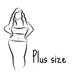 Fototapeta na wymiar Girl silhouette sketch plus size model. Curvy woman symbol. Vector illustration