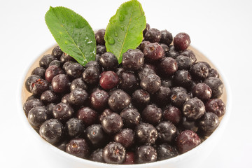 Wet aronia in white bowl