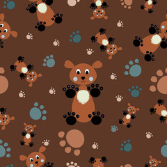 Seamless kids pattern bear and paws illustration background vector. Can be used for wallpapers, curtain, plates, surface textures, wrapping