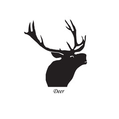 Black silhouette of a deer. Vector illustration on isolated background