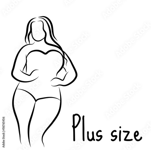 "Girl silhouette sketch plus size model. Curvy woman symbol. Vector