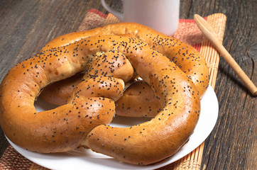 Sweet pretzels with coffee