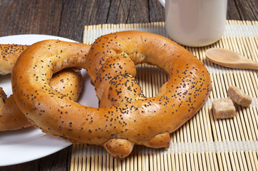 Sweet pretzels with coffee