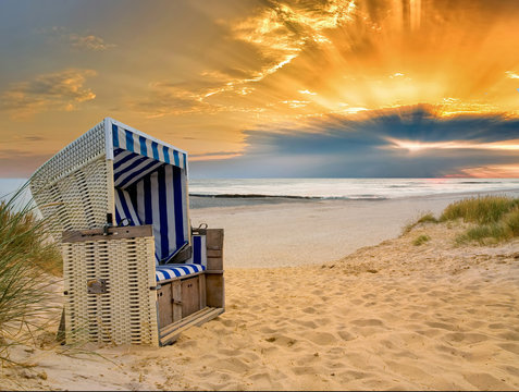 Strandkorb Nordsee Sonnenuntergang