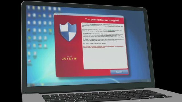 Cryptolocker-laptop in a black background