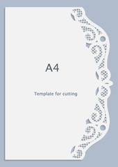 A4 paper lace greeting card, white pattern, cut-out template,  template congratulation, perforation pattern,  vector