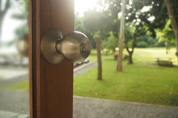 Door handle on garden view.