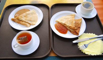 pancakes with a tray