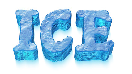 The word ice with a frozen texture