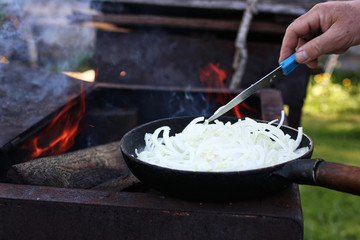 onion fry on fire outdoors