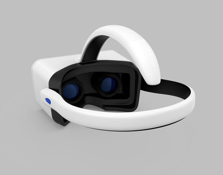 Rear view of white VR headset isolated on gray background