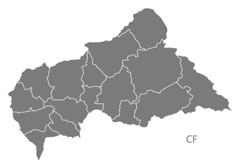 Central African Republic prefectures Map grey