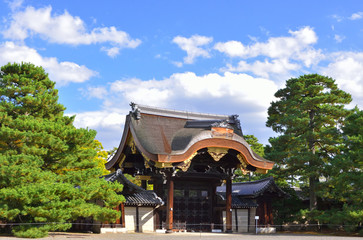 Wooden gate of Kyoto imperial palace park, Japan.