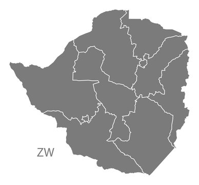 Zimbabwe provinces Map grey