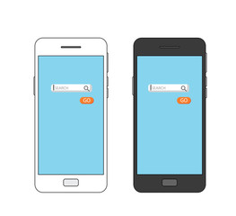 Vector of mobile phone with internet searching field and search button on the screen