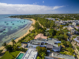 Mauritius beach aerial view of Bain Boeuf Beach in Grand Baie, Pereybere North