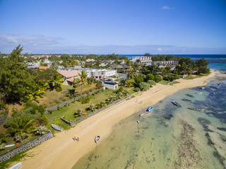 Fototapeta na wymiar Mauritius beach aerial view of Bain Boeuf Beach in Grand Baie, Pereybere North