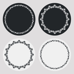 Set of silhouette round frames with roses. Design elements for graphic backgrounds. Vector clip art.