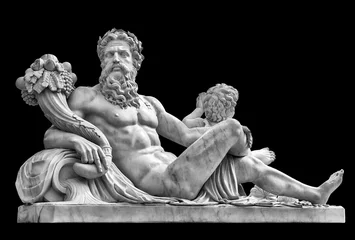 Fototapete Historisches Monument Marmorstatue des griechischen Gottes mit Füllhorn in seinen Händen.