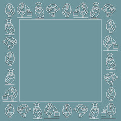 Frame with cute owls - education symbols