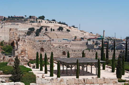 Gerusalemme, Israele: Il Monte degli Ulivi e gli scavi archeologici del Monte del Tempio il 6 Settembre 2015