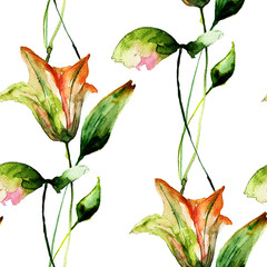 Seamless pattern with Beautiful Lily flowers