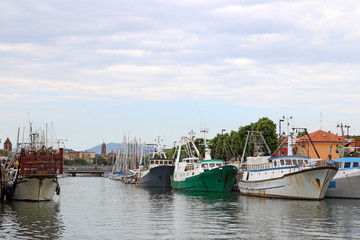 Fototapeta na wymiar port with fishing boats Rimini Italy