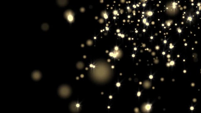 Golden glowing star particle in random direction  3D render abstract background  animation motion graphic with copy space on black background