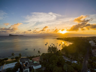 Mauritius beach aerial view of Bain Boeuf Beach in Grand Baie, Pereybere North