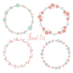 Vector floral frames set. Cute collection of wreaths made of han