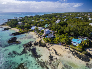Fototapeta premium Mauritius beach aerial view of Bain Boeuf Beach in Grand Baie, Pereybere North