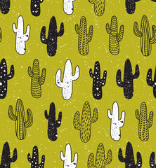 Hipster cactus vector seamless pattern. Cacti tribal boho background. Fabric print design. Succulent textile surface.