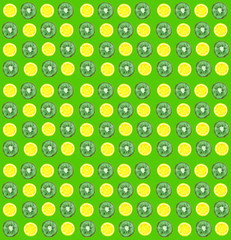 Bright watercolor pattern with hand painted kiwi and lemon