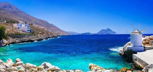 Greek holidays - beautiful tranquil Amorgos island, Cyclades - obrazy, fototapety, plakaty