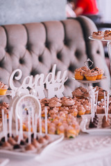 Delicious wedding reception candy bar dessert table. Word 