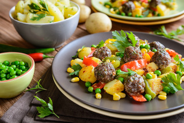 Meatballs with fried vegetable